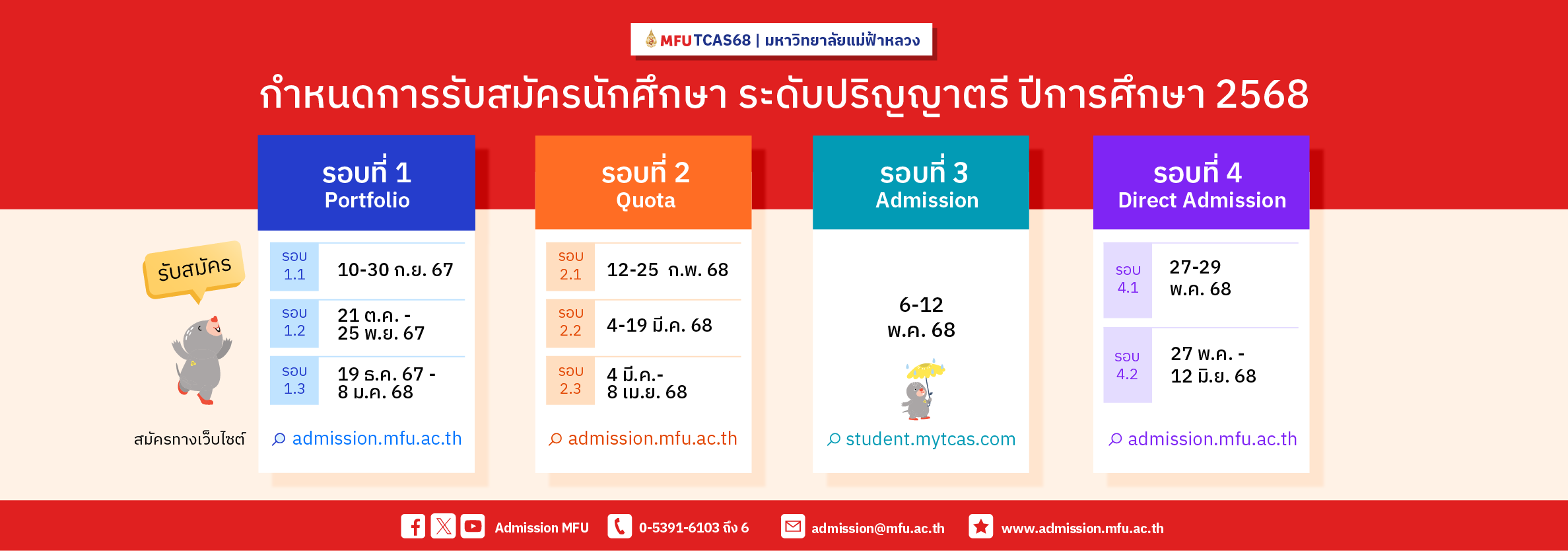 ปฏิทินการรับนักศึกษา ระดับปริญญาตรี ประจำปีการศึกษา 2568